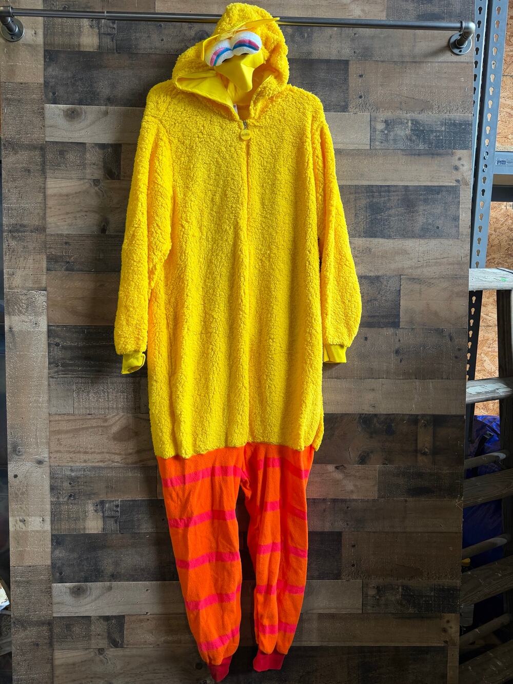 Sesame Street Big Bird Sherpa Fleece Hooded Onesie/ Union Suit Costume-Adult S/M